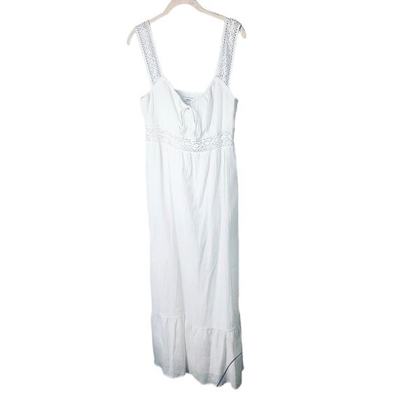 Ann Taylor LOFT NEW Size 8 Crochet Eyelet Tie Top Tiered White Midi Dress - Picture 2 of 10